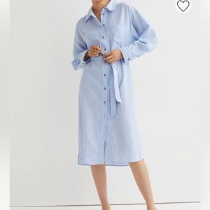 COPY - Tie Belt Shirt Dress Light Blue/White Striped- H&M